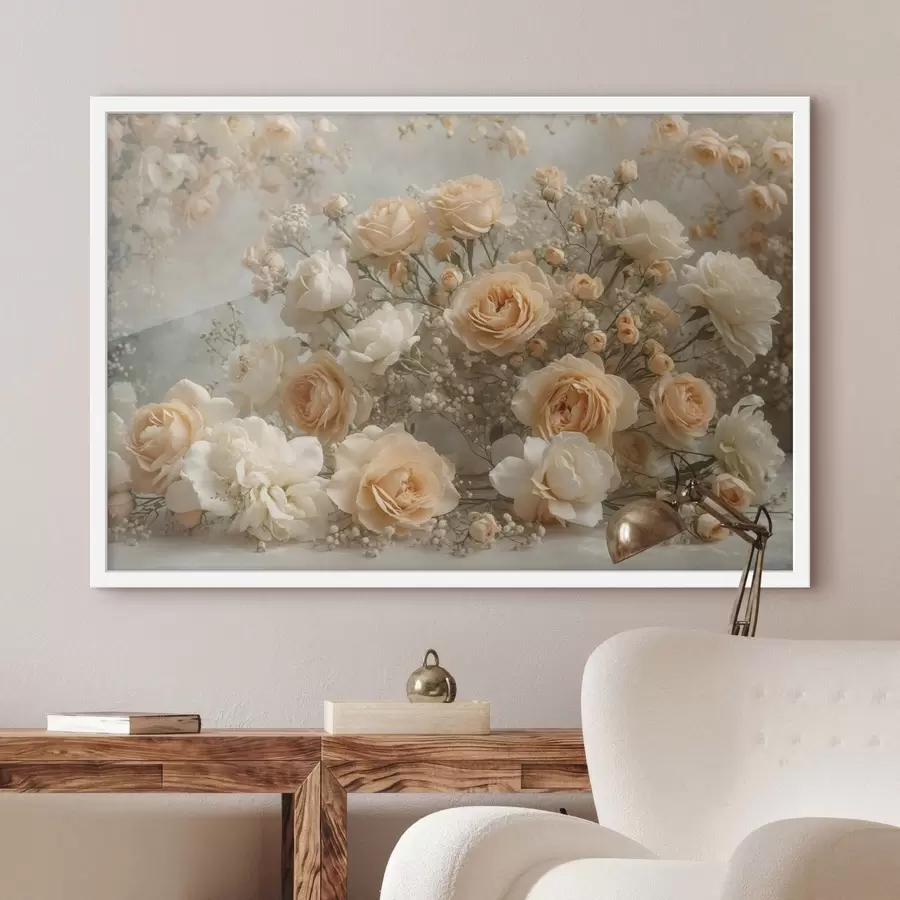 Fototapeedid Õrnad kreemikad roosid suures kimbus f47279