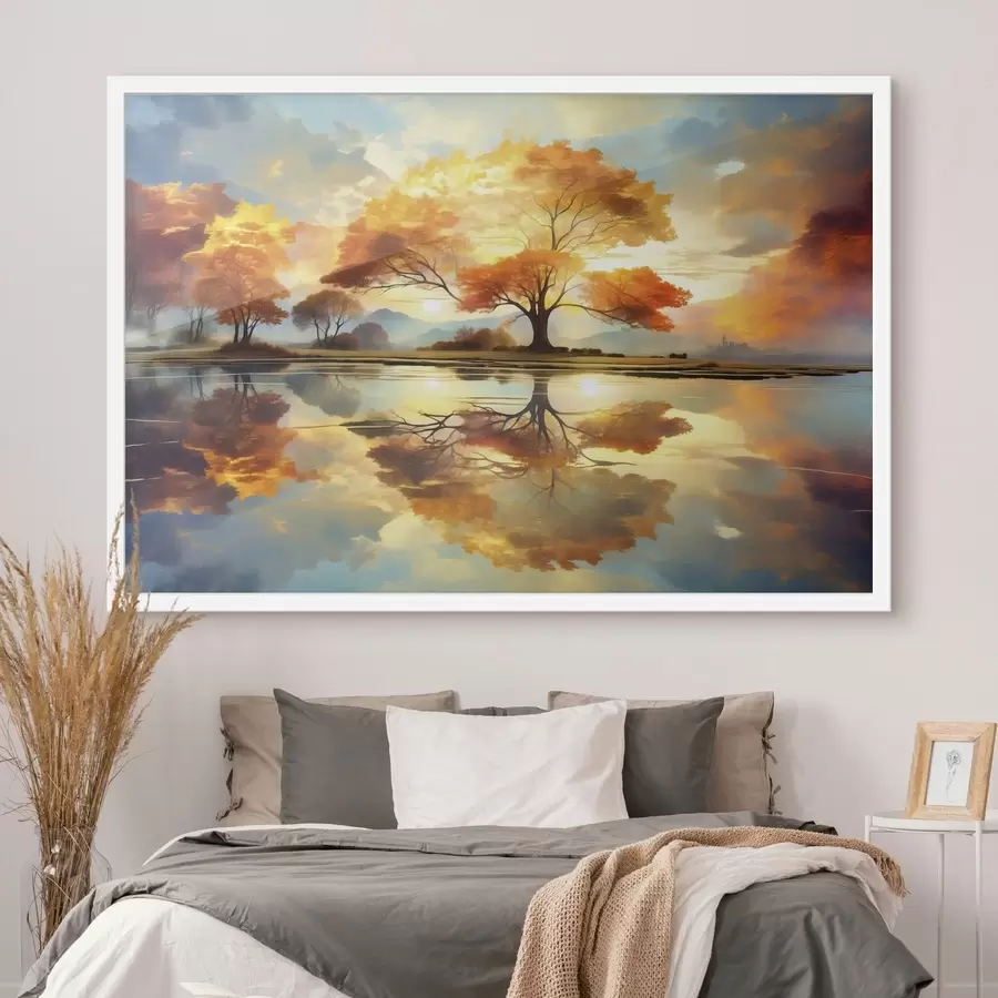 Fototapeedid Vees peegelduvad erksad puud f47287