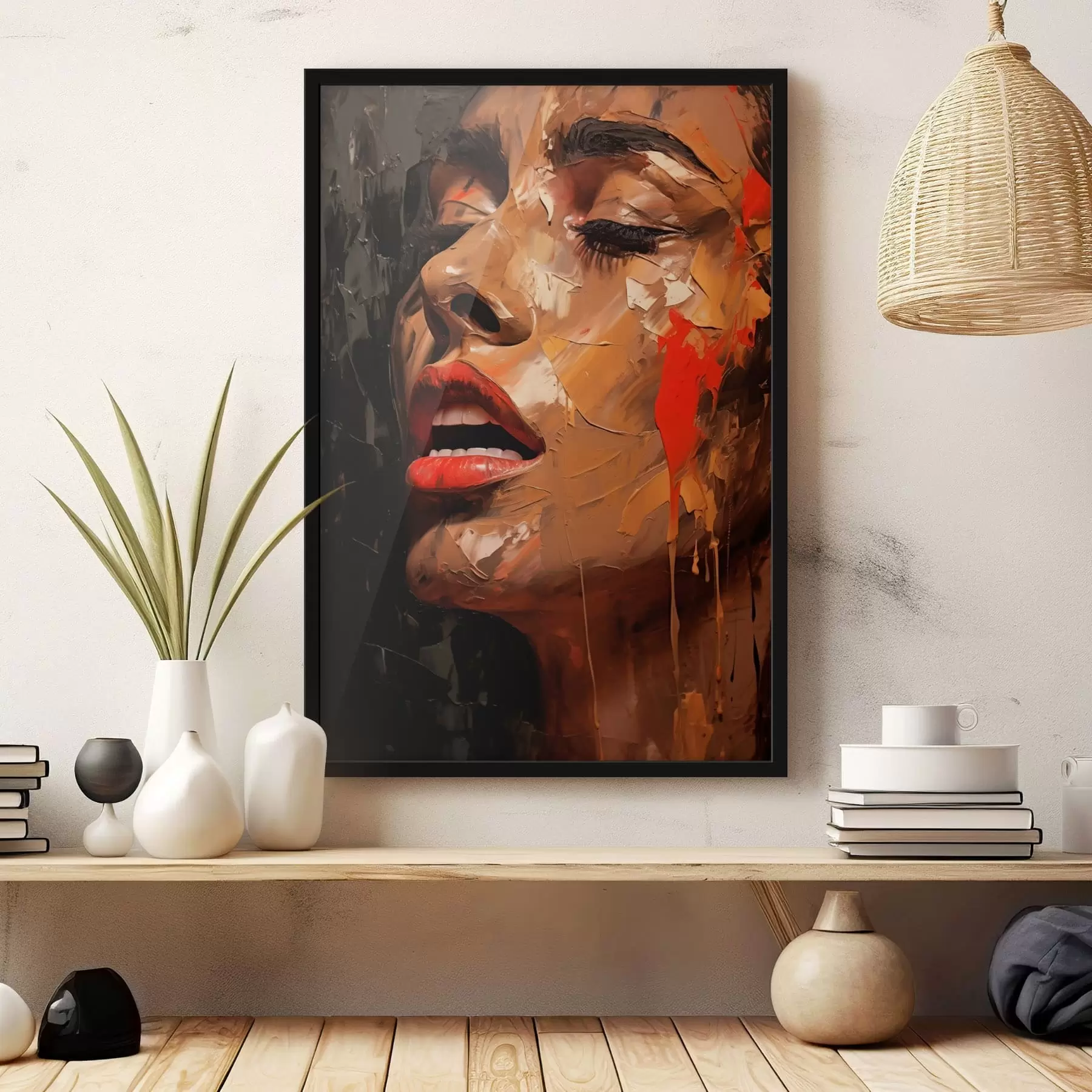 Fototapeedid Naise portree soojade pintslitõmmetega ja punastes toonides f47294