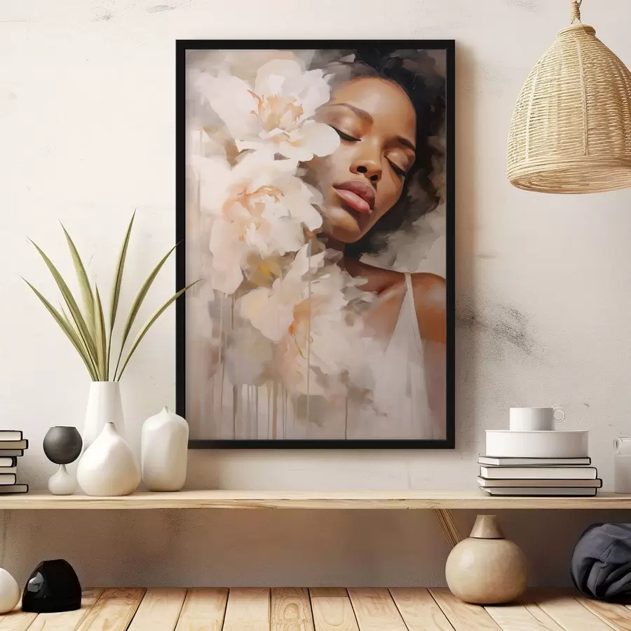 Fototapeedid Naise portree suurte lillede kõrval f47307