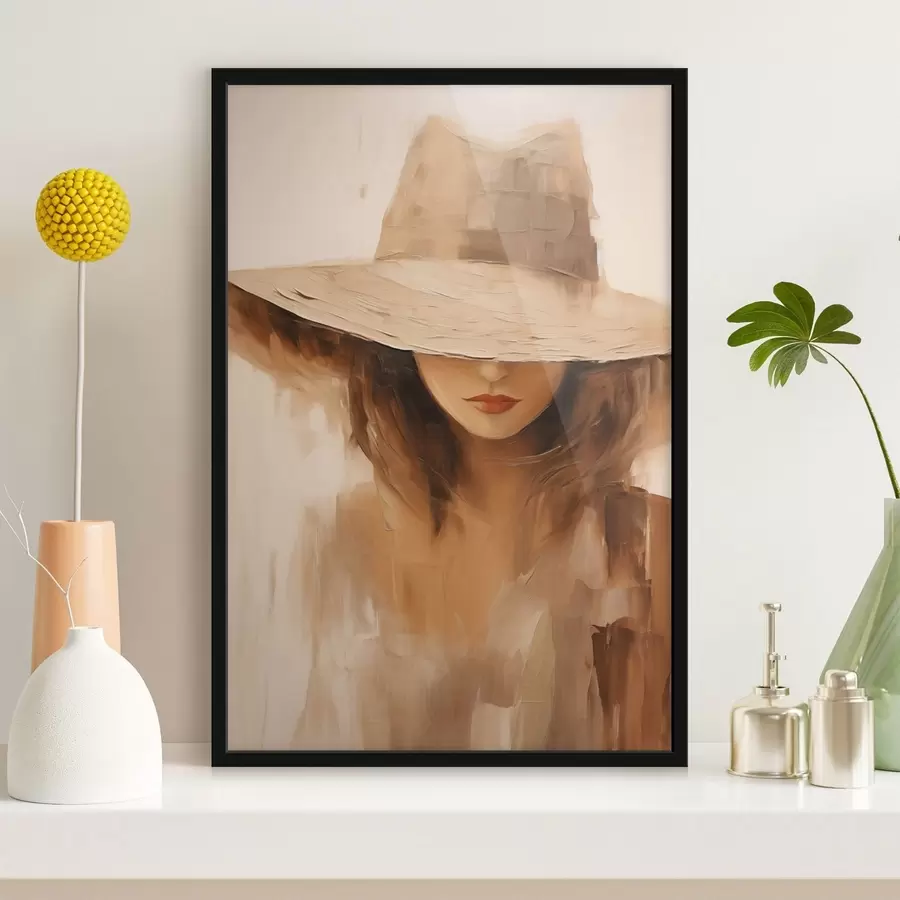 Fototapeedid Naine mütsiga soojades abstraktsetes joontes f47312