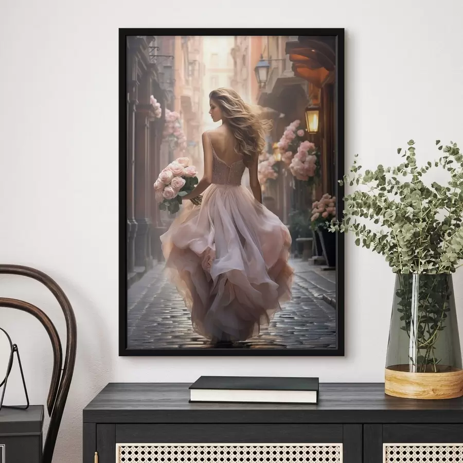 Fototapeedid Roosas kleidis naine kõnnib mööda tänavat f47316