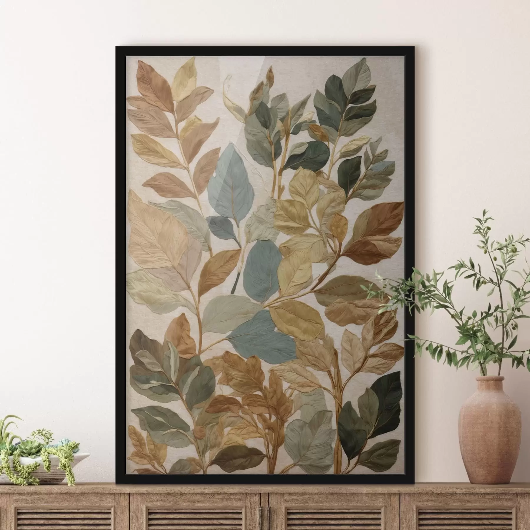 Fototapeedid Dekoratiivsed lehed soojas looduslikus värvipalettis f47759