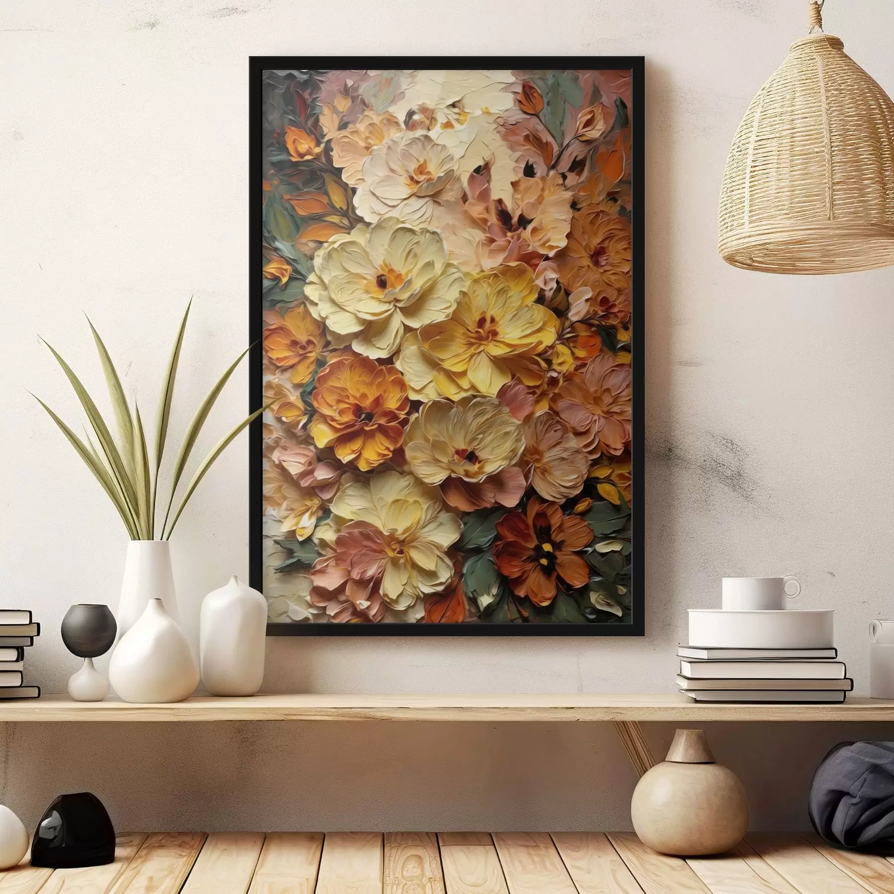 Fototapeedid Rikkalik kompositsioon elavatest lilledest soojades toonides f47760