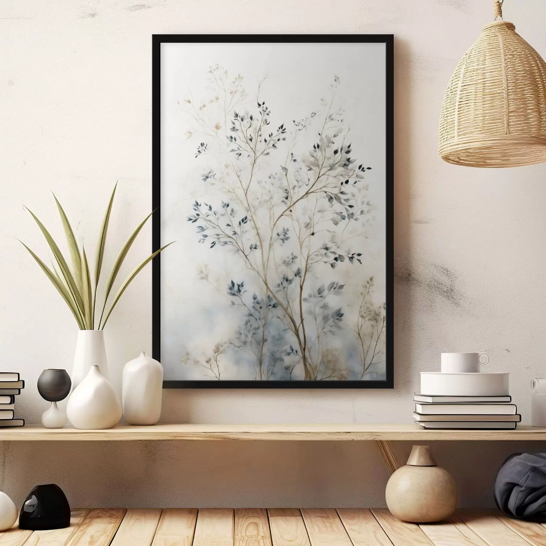 Fototapeedid Õrnad oksad väikeste lehtedega heledal taustal f47763