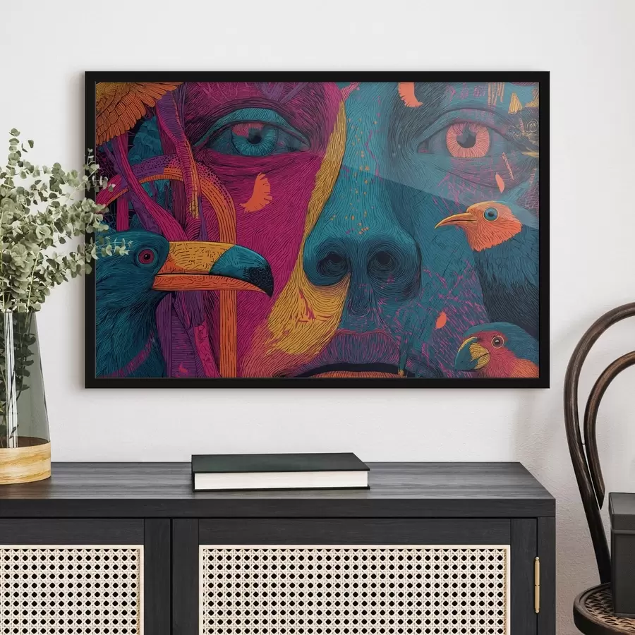 Fototapeedid Psühhedeelne portree lindudega f47789