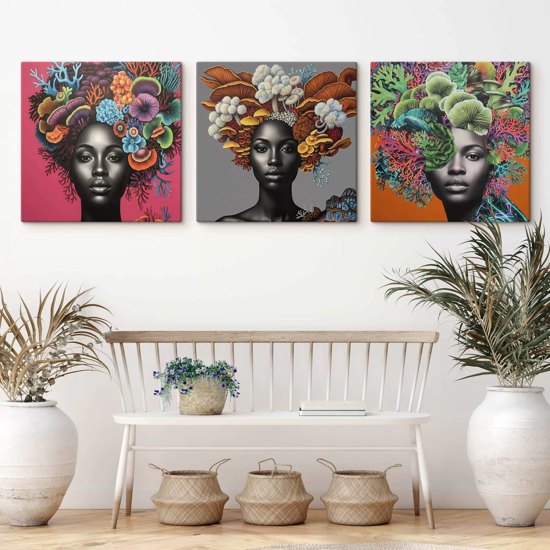 Pilt Psühhedeelne portree naisest seentega m01308