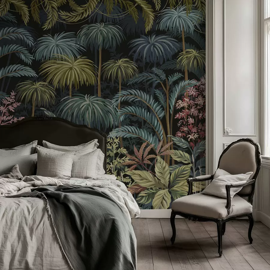 Fototapeedid Tihe troopiline lehtede ja suurte lehtedega taimestik w05116