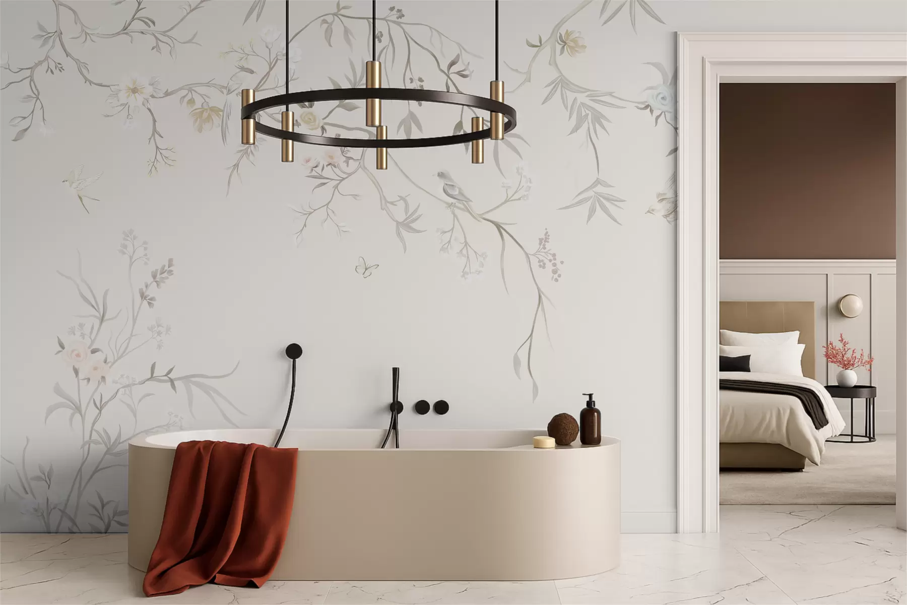 Fototapeedid Õrnad lilled ja linnud kriiditaustal w05127