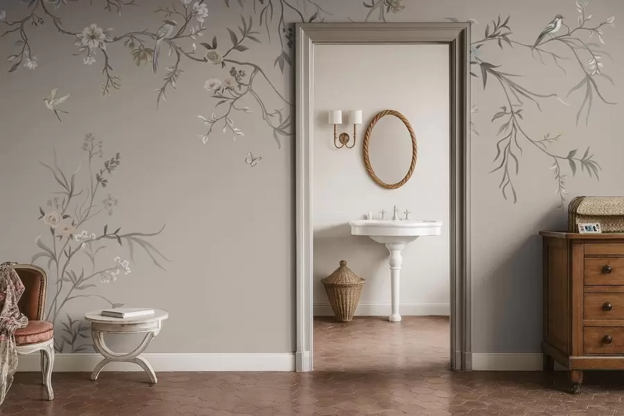 Fototapeedid Lilleline ornament lindudega neutraalsel taustal w05127v3