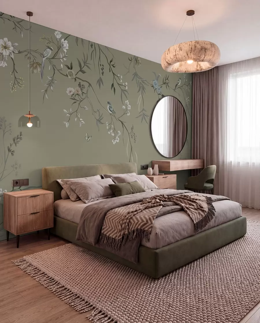 Fototapeedid Lilleline motiiv lindudega hallil taustal w05127v4