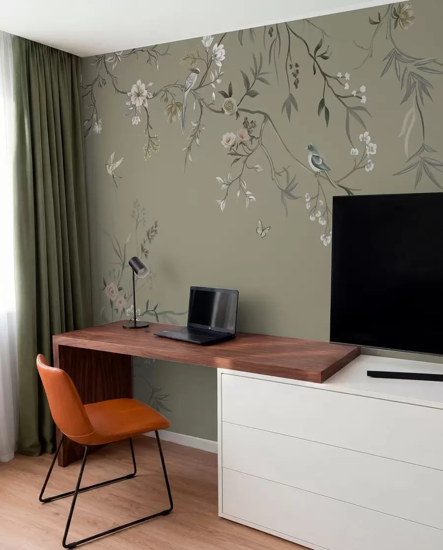 Fototapeedid Lilleline motiiv lindudega hallil taustal w05127v4