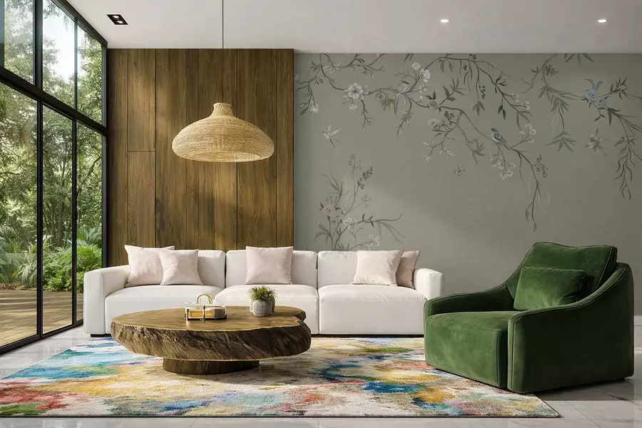 Fototapeedid Lilleline muster lindudega jahedal taustal w05127v6