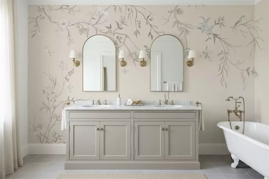 Fototapeedid Lillelised oksad lindudega heledal taustal w05127v7