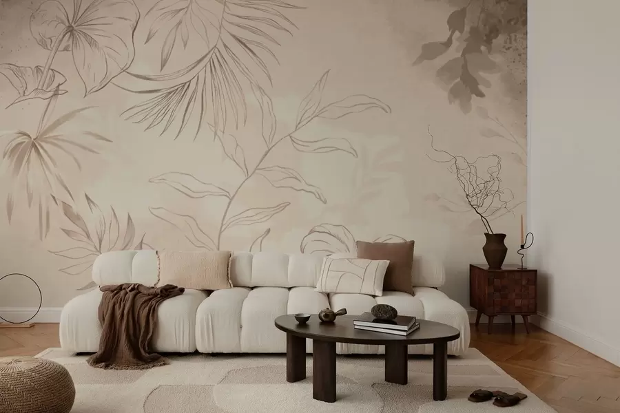 Fototapeedid Lineaarne taimestik tekstuurse beeži taustal w05128