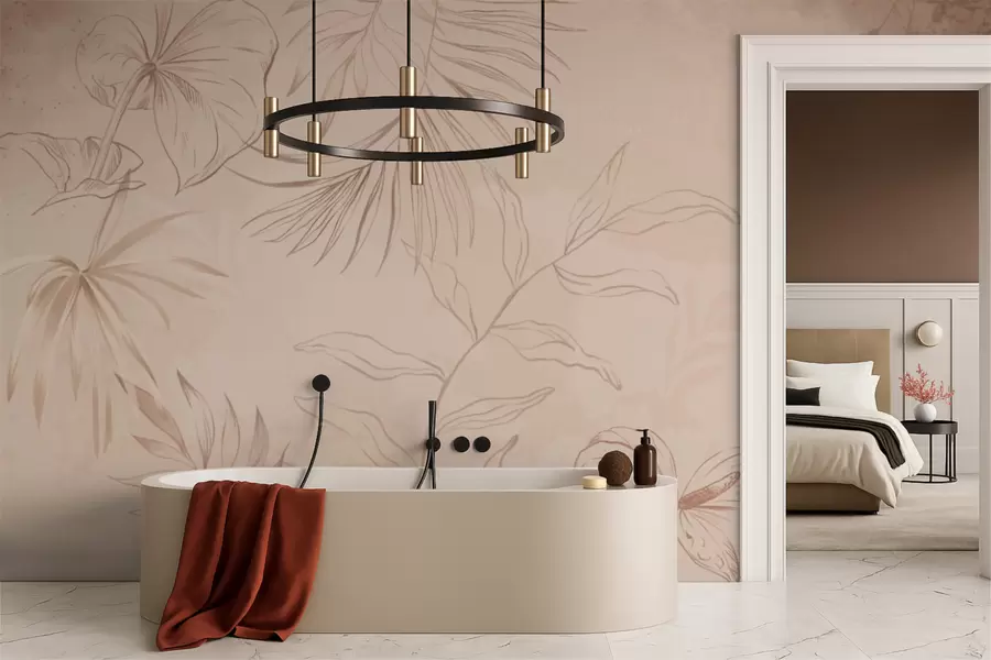 Fototapeedid Lineaarne taimestik tekstuurse beeži taustal w05128