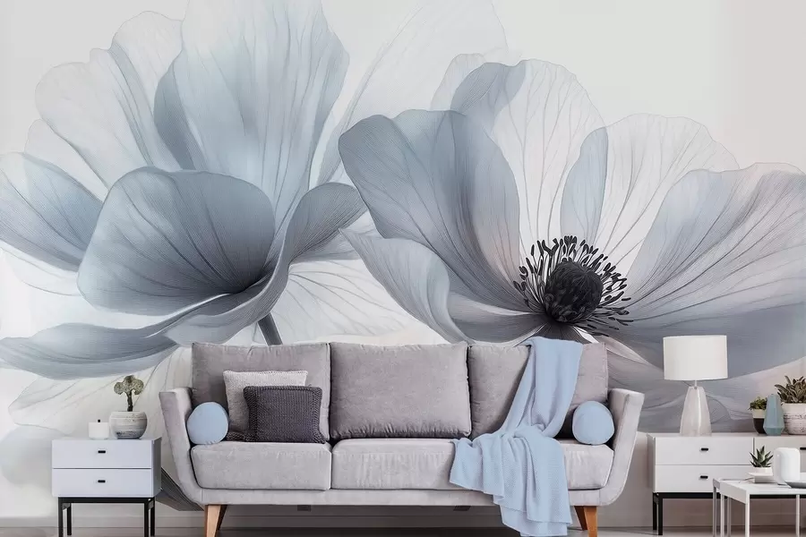 Fototapeedid Läbipaistvad sinakashallid õied heledal taustal w09720