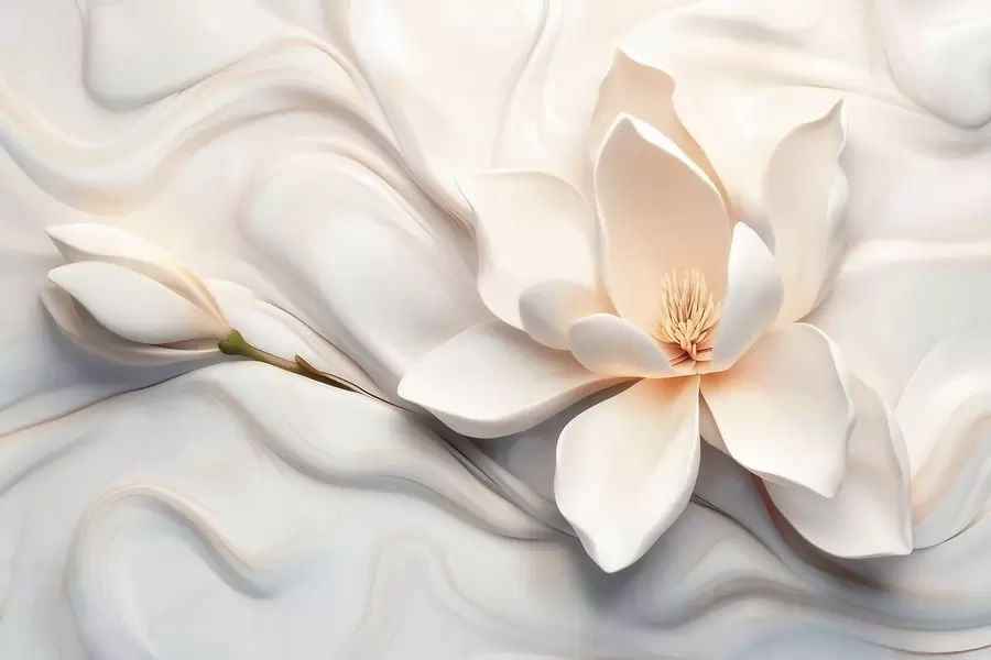 Fototapeedid Kolmemõõtmeline valge magnoolia marmorist tekstuuri imitatsiooniga reljeefis w09729