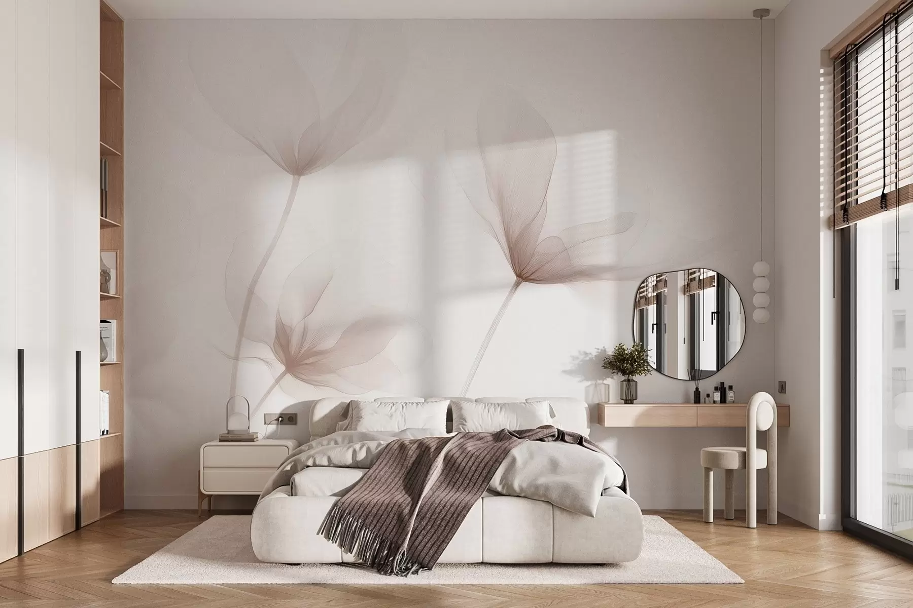 Fototapeedid Õhulised beežid lilled minimalistlikus kerges stiilis w09734