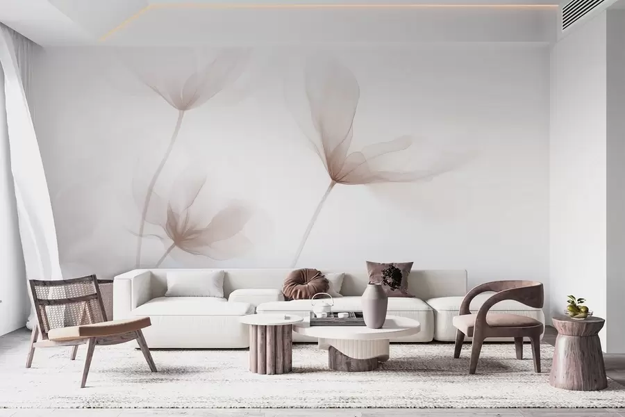 Fototapeedid Õhulised beežid lilled minimalistlikus kerges stiilis w09734