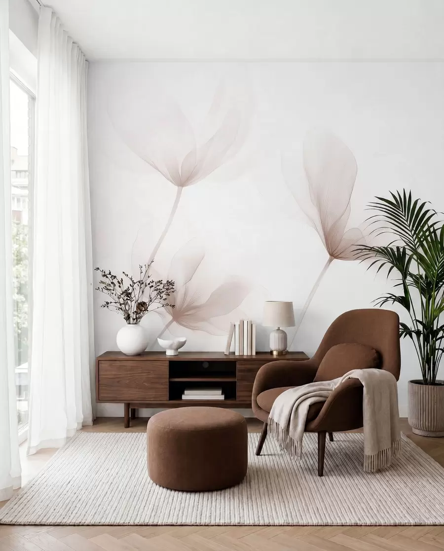 Fototapeedid Õhulised beežid lilled minimalistlikus kerges stiilis w09734