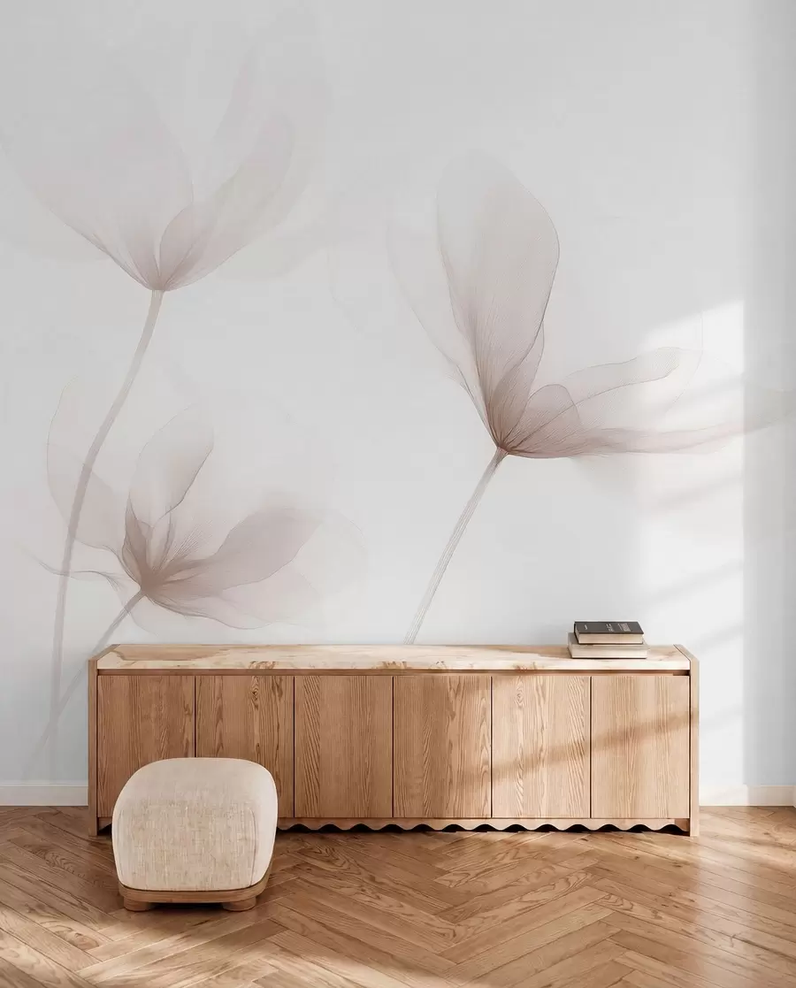 Fototapeedid Õhulised beežid lilled minimalistlikus kerges stiilis w09734
