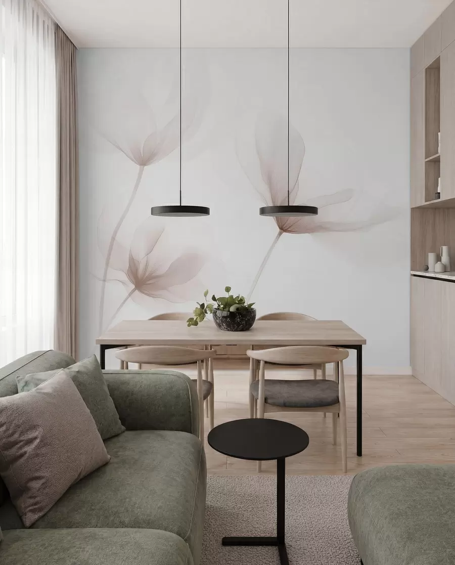 Fototapeedid Õhulised beežid lilled minimalistlikus kerges stiilis w09734