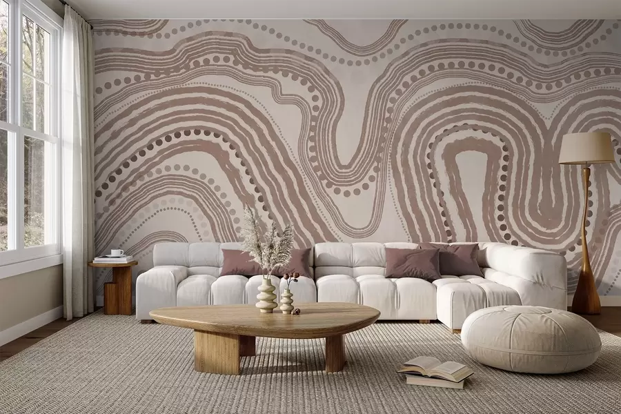 Fototapeedid Abstraktsed pruunid ja beežid lainelised jooned ja punktid, modernne tekstuuriga kunst w09747v1