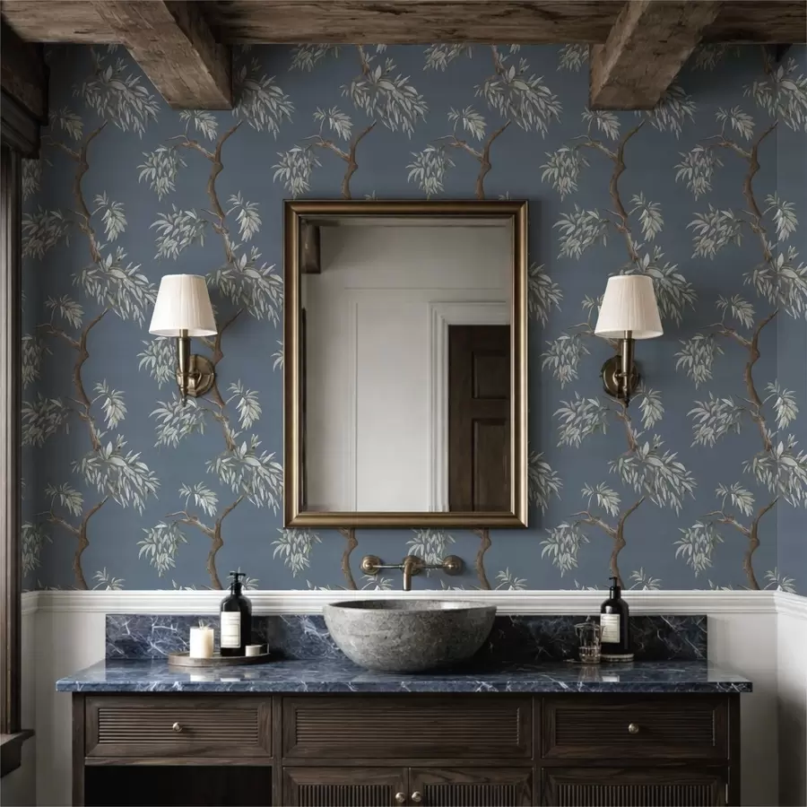 Fototapeedid Lehtedega puuoks sinisel taustal a01117