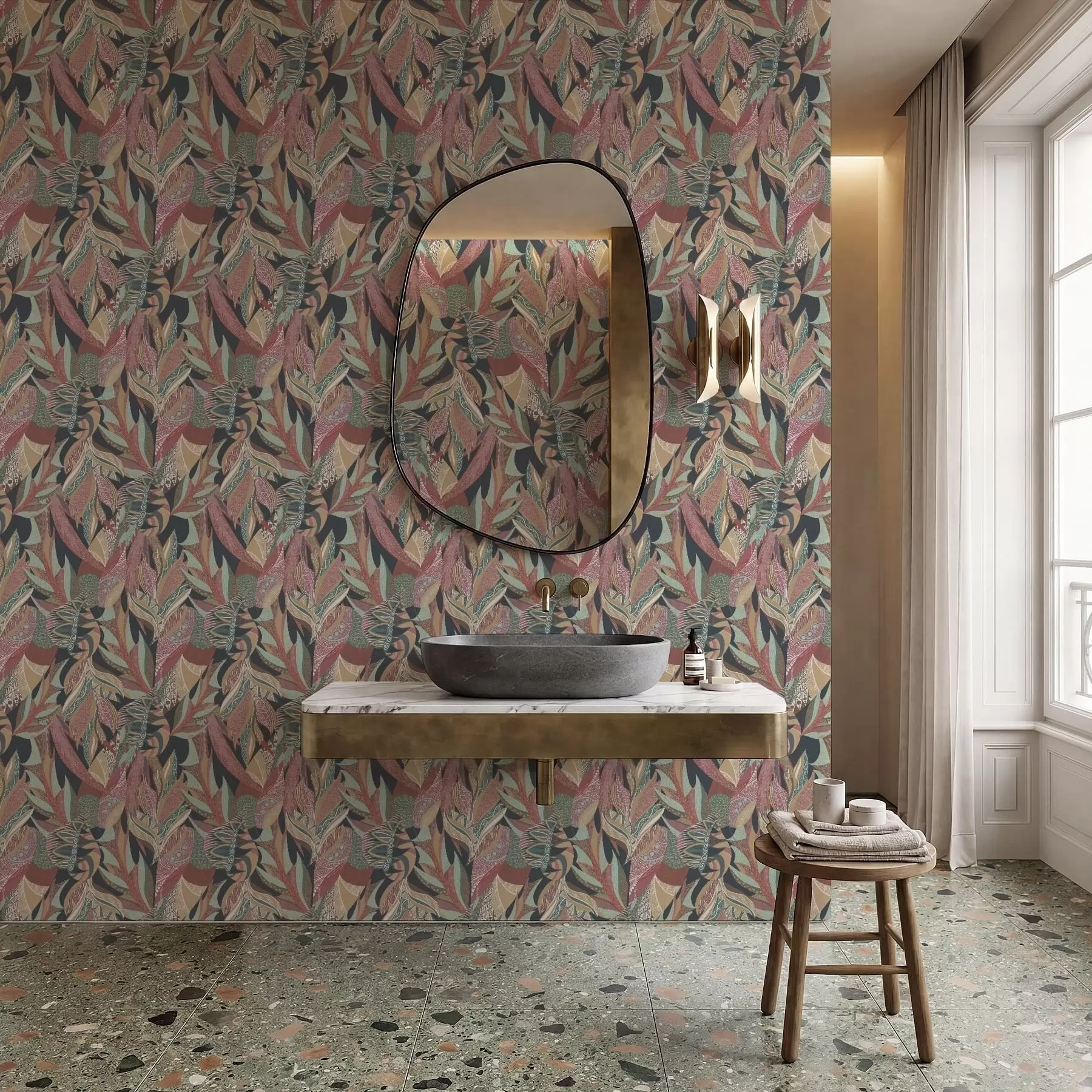 Fototapeedid Värvilised mustrilised lehed tumedal taustal a01120