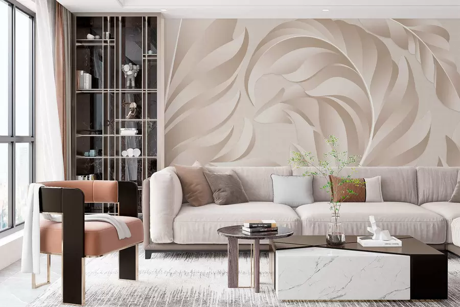 Fototapeedid suured tekstuuriga suled beeži ja puudritooni värvides w05231