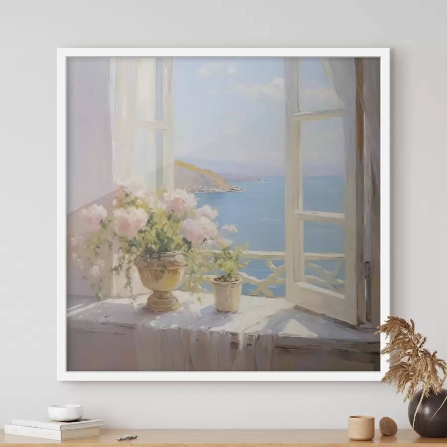 Fototapeedid Lillede kimp vaasis akna ääres f48053