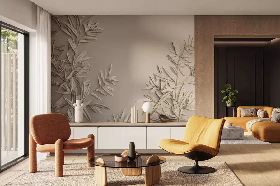 Fototapeedid Basreljeefide lehtede imitatsioon w05244