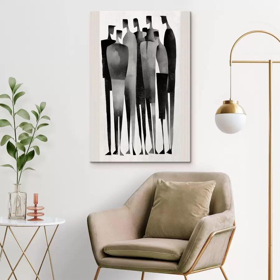 Pilt minimalistlikud piklikud inimkujud, mis seisavad rivis s48069