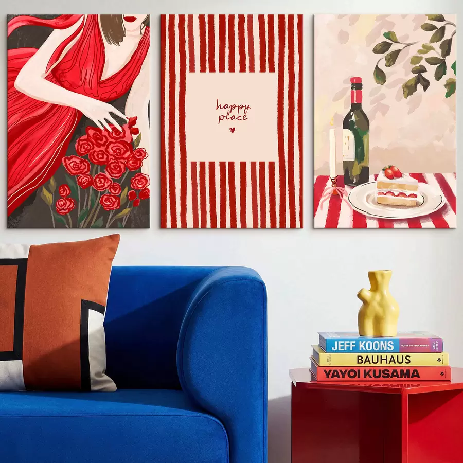 Pilt Naine roosidega, triibuline plakat ja laud m30099