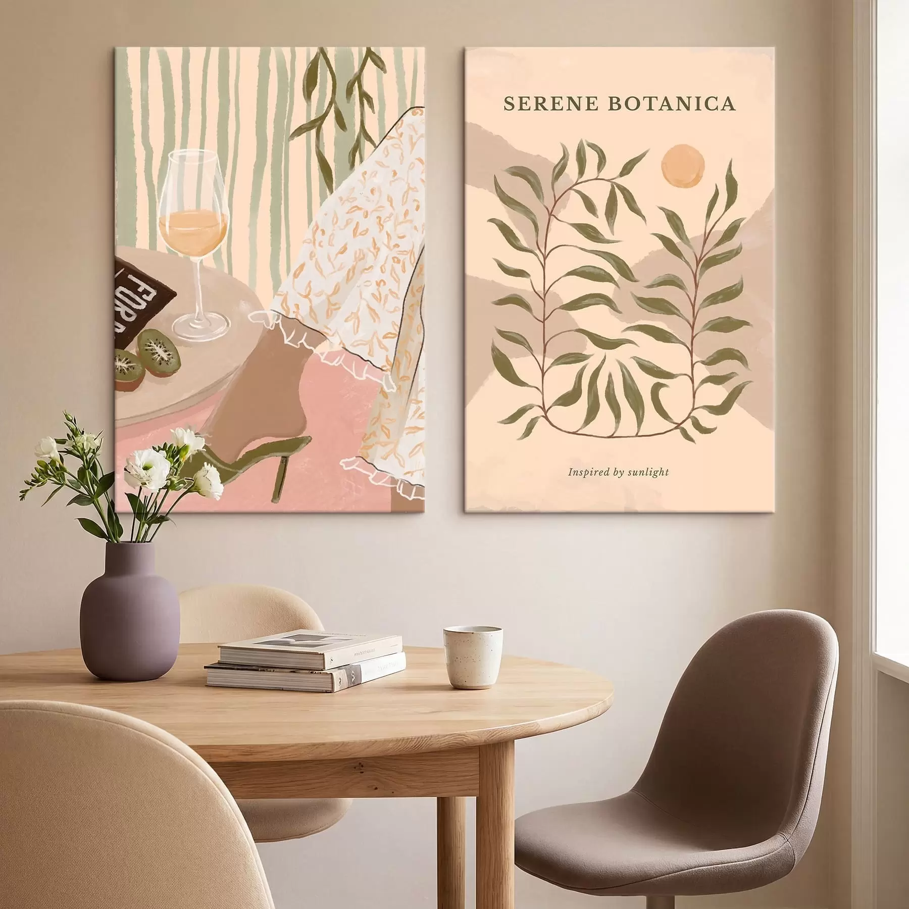 Pilt Veini klaas ja botaaniline plakat lähedal m30106