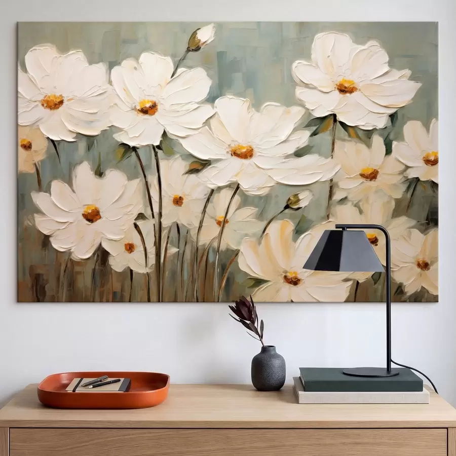 Pilt Valged lilled tekstuurse taustaga, pintslitõmbed s48094