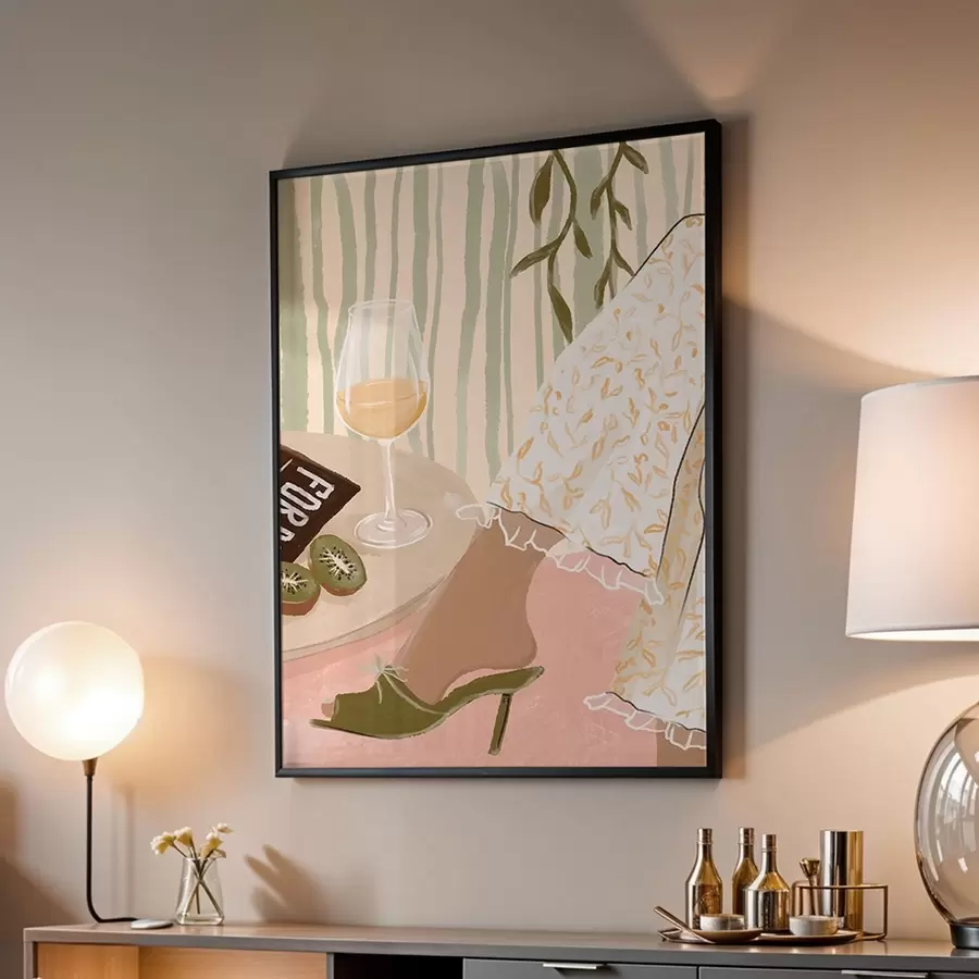 Fototapeedid Lauake veiniklaasi ja kiiviga kleidi juures f48021