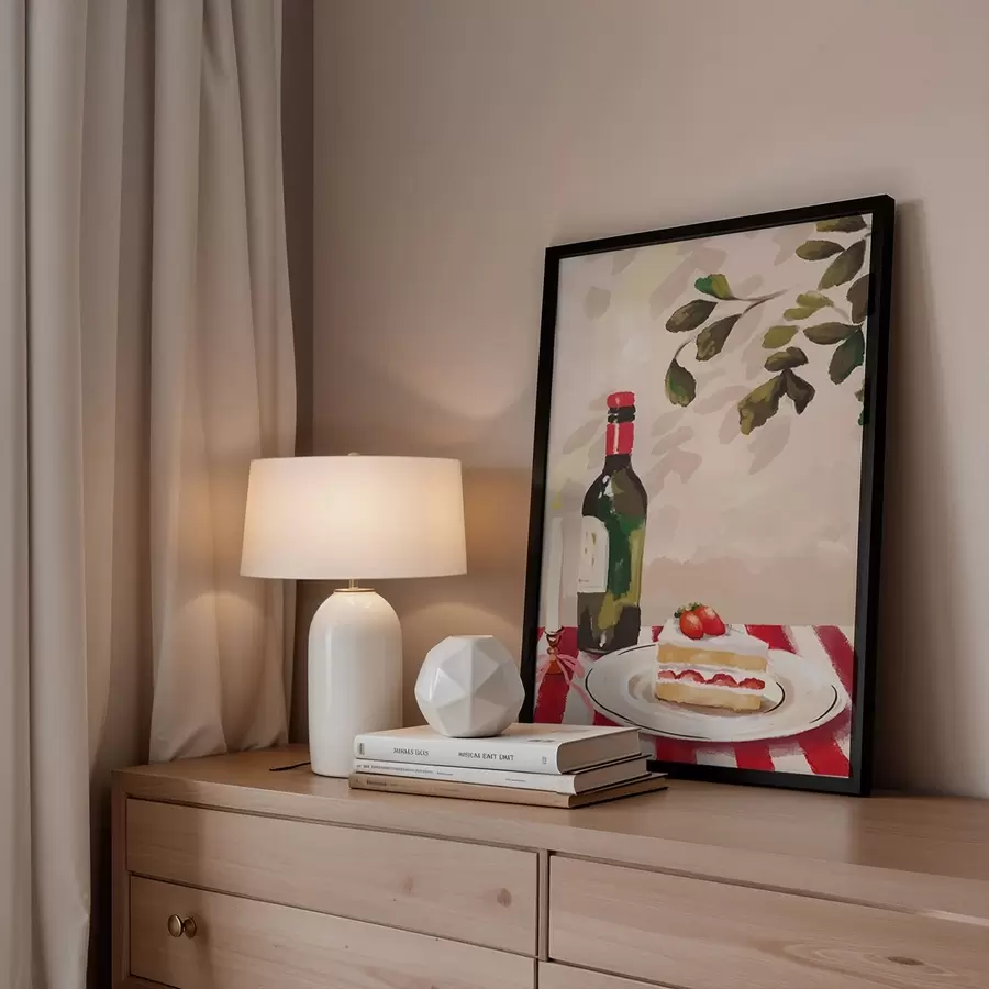 Fototapeedid Natüürmort veiniga, küünlaga ja koogiga f48024