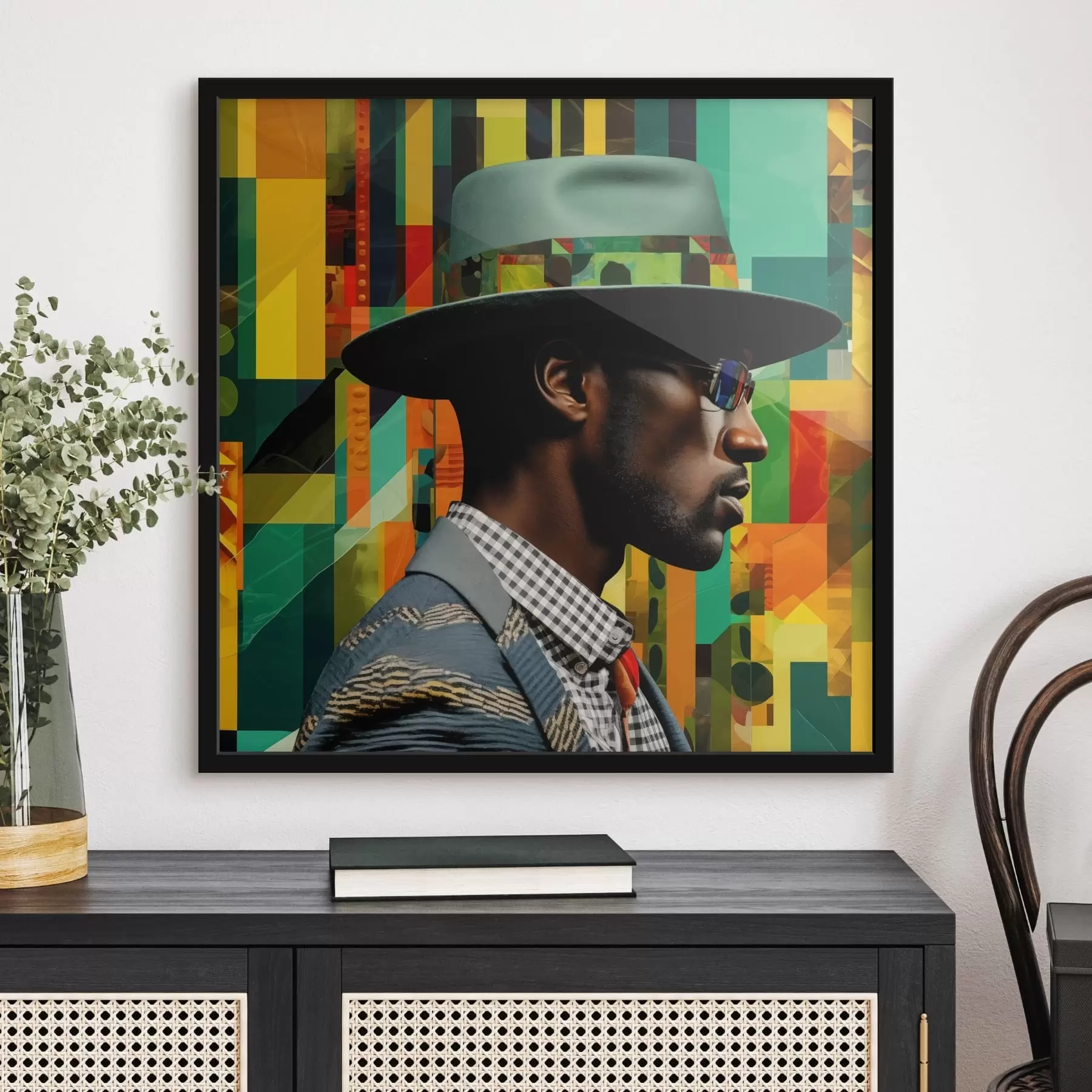 Fototapeedid Portree mütsiga mehest erksal taustal f48100