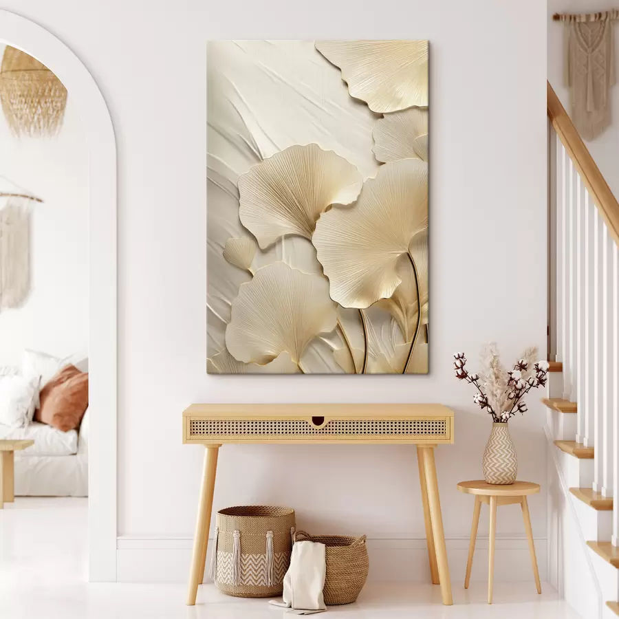 Pilt Ginkgo abstraktsed lehed tekstuurse, heleda taustaga, elegantne ja abstraktne kompositsioon s47867