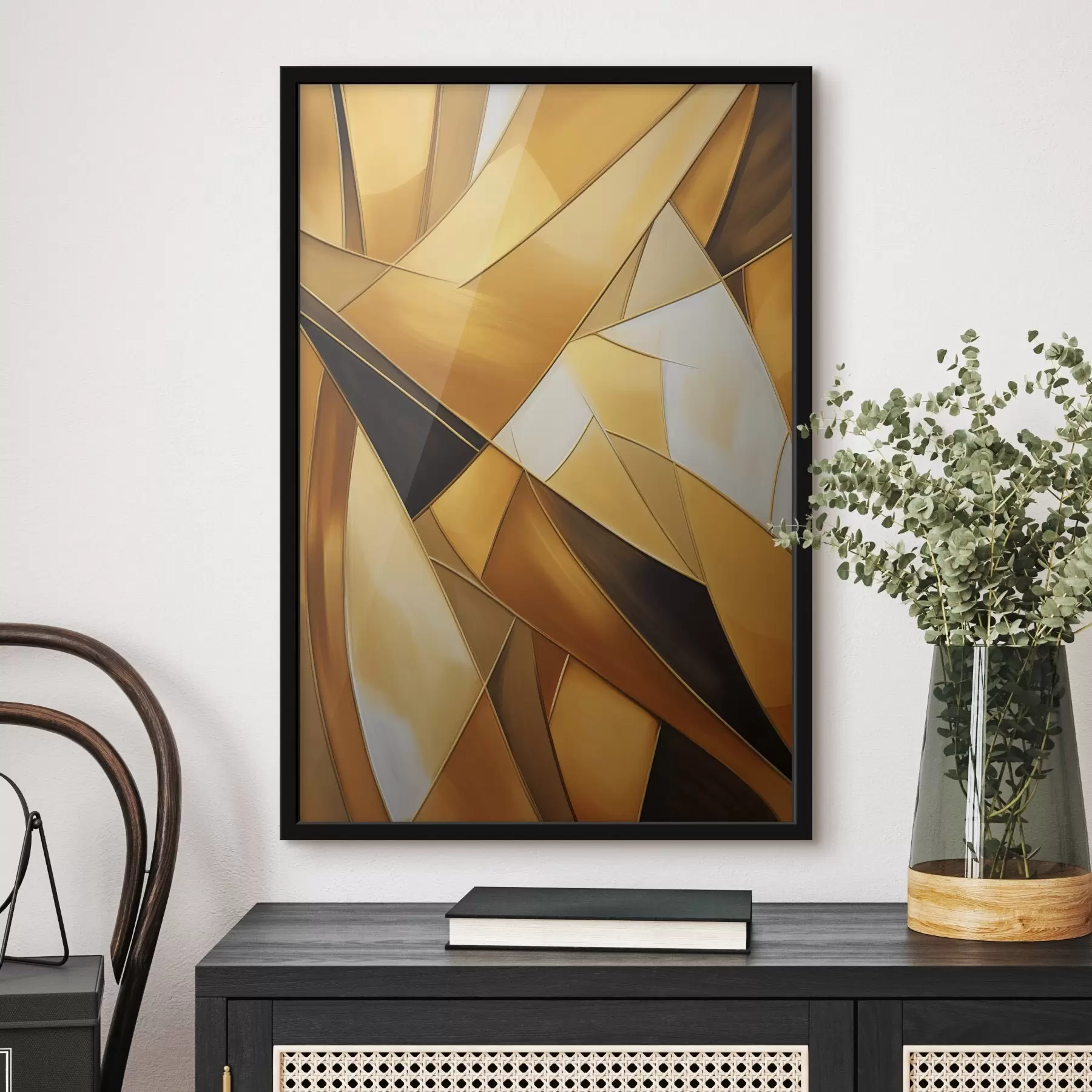 Pilt Abstraktsed geomeetrilised kujundid oranži, pruuni ja valge toonides, õhukeste kontuuridega tekstuurse taustaga f47863