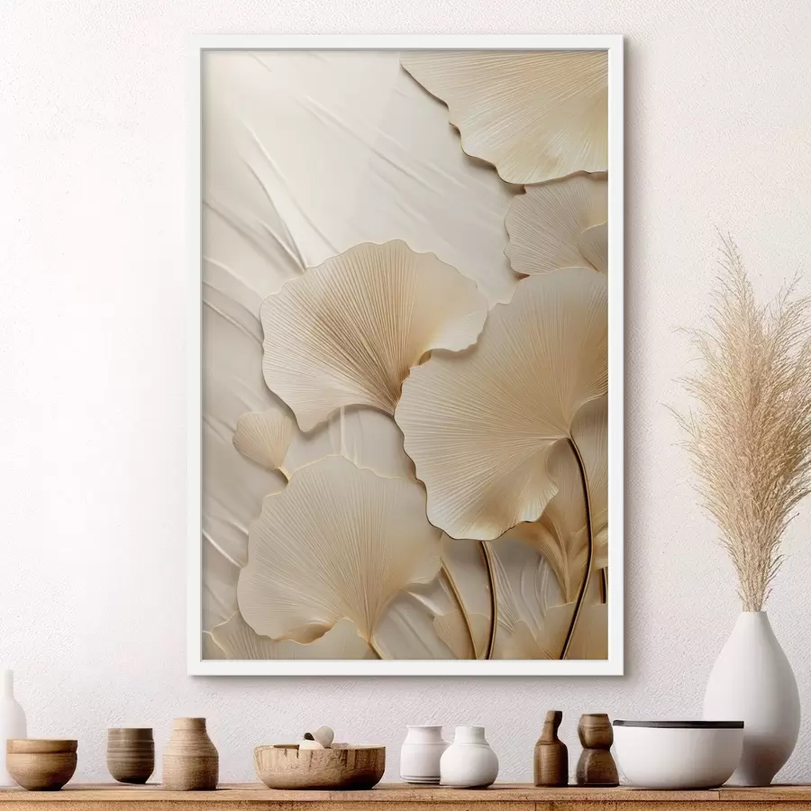 Fototapeedid Ginkgo abstraktsed lehed tekstuurse, heleda taustaga, elegantne ja abstraktne kompositsioon f47867