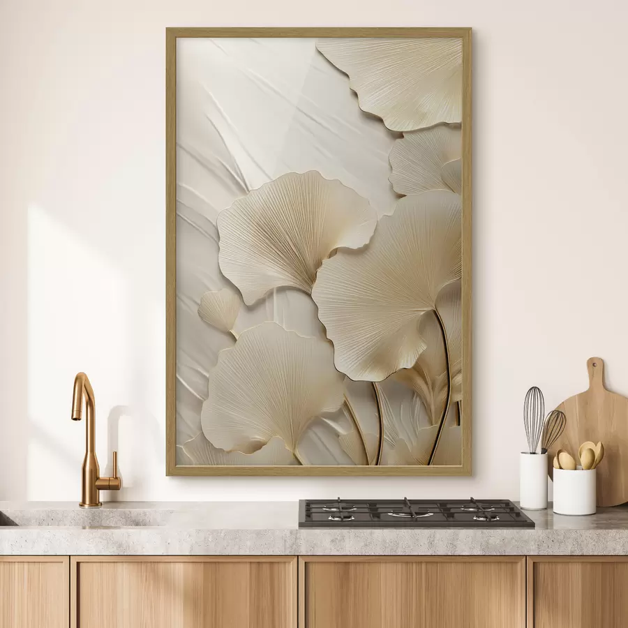 Fototapeedid Ginkgo abstraktsed lehed tekstuurse, heleda taustaga, elegantne ja abstraktne kompositsioon f47867