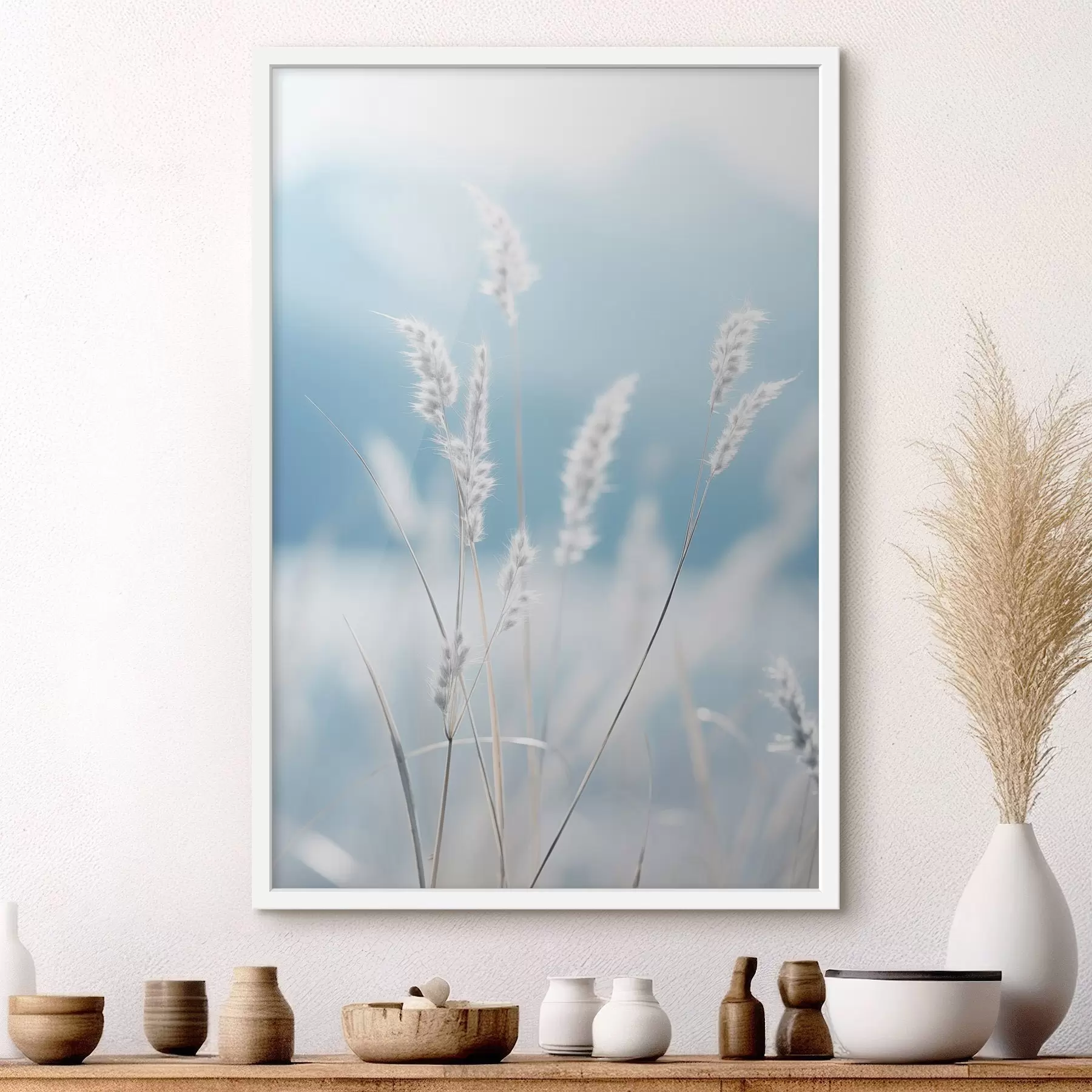 Fototapeedid Valge kohev muru pehme sinise taeva taustal, madala teravussügavusega f47880