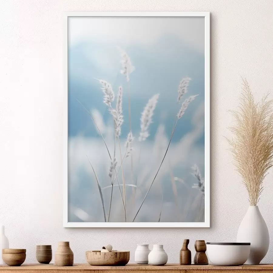 Fototapeedid Valge kohev muru pehme sinise taeva taustal, madala teravussügavusega f47880