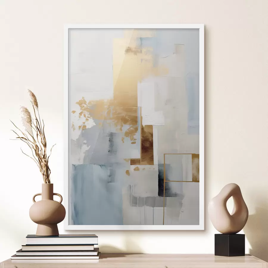 Fototapeedid Abstraktsed geomeetrilised kujundid kollase, sinise ja valge värviga, tekstuuriga ja minimalistlik kompositsioon f47881