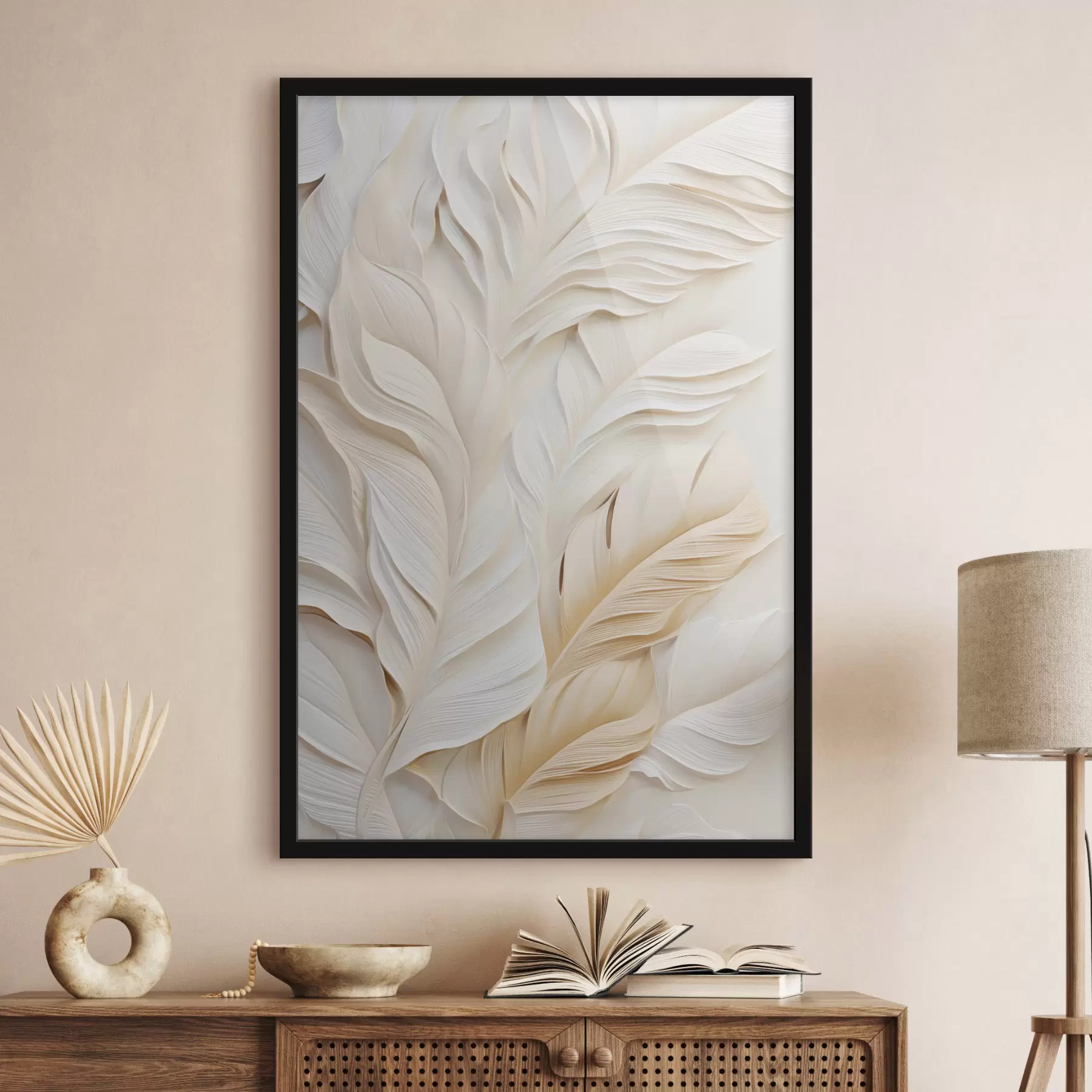 Fototapeedid Kreemikarva suled, mis üksteisega kattuvad, pehme, heleda taustaga f47884