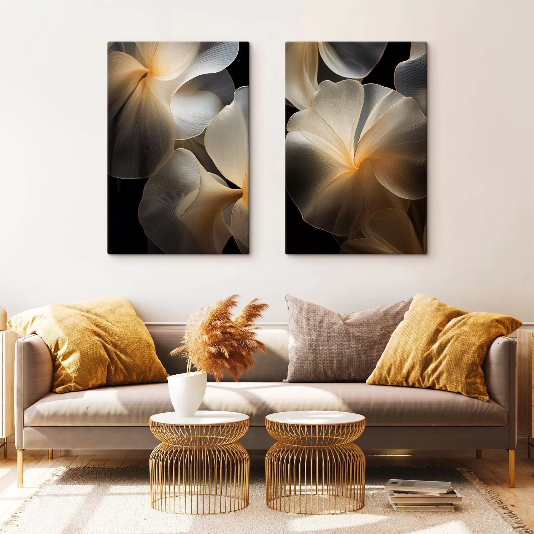 Pilt Abstraktsed voolavad läbipaistvad õielehed õrnad jooned, tumedal taustal m30050