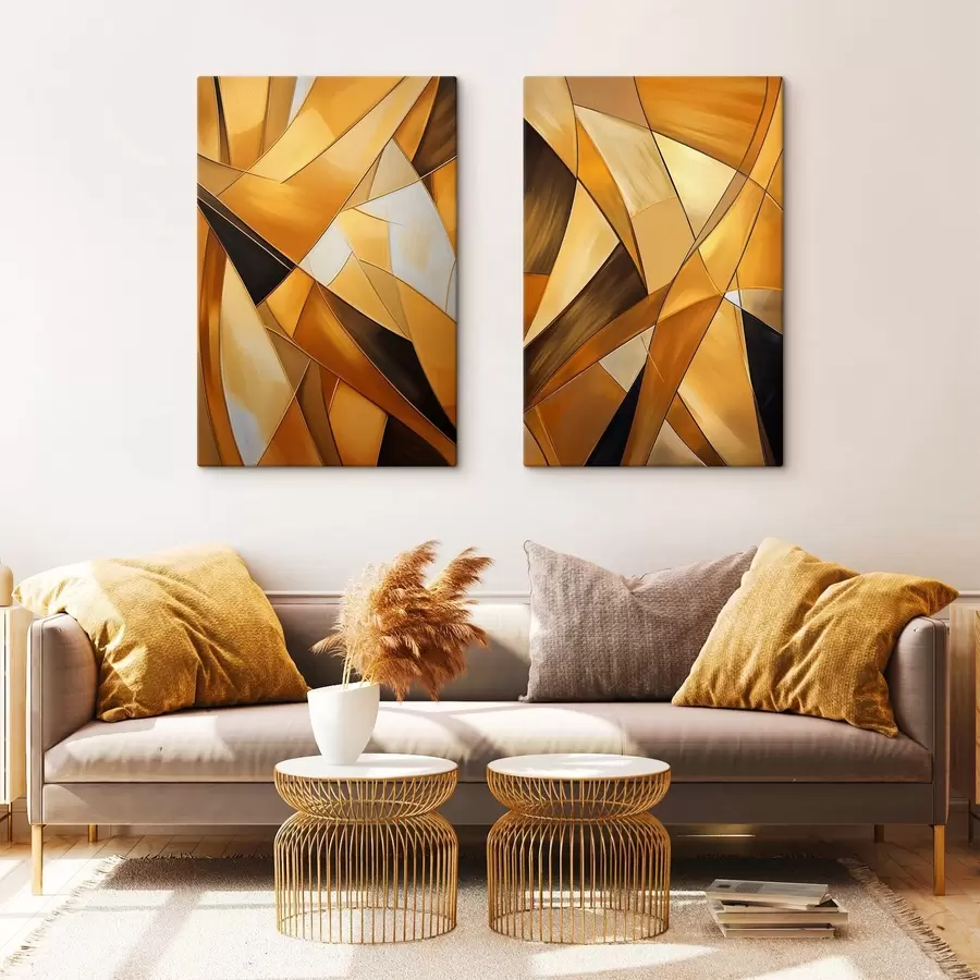 Pilt Abstraktsed geomeetrilised kujundid oranži, pruuni ja valge toonides, õhukeste kontuuridega tekstuurse taustaga m30052